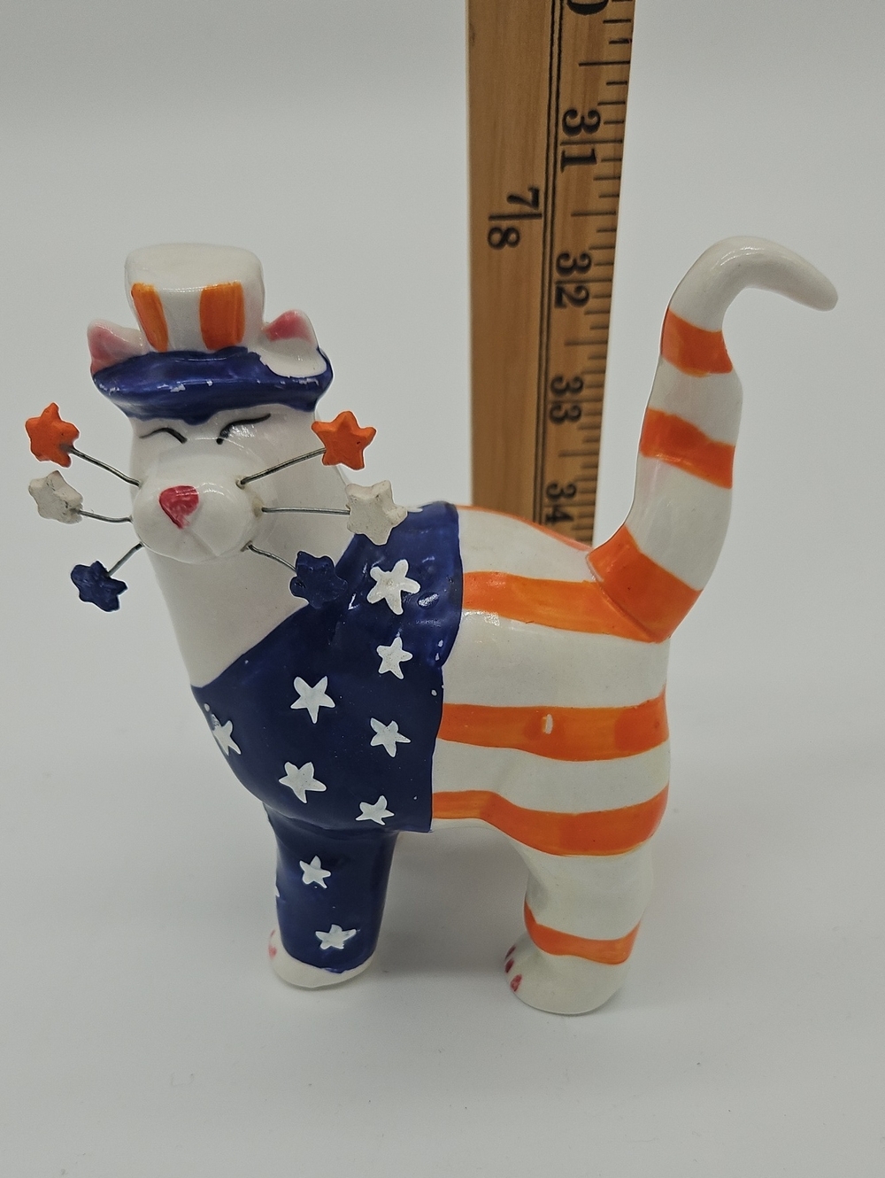 Patriotic Cat Figurine - Blue, White & Orange Decorative Statue